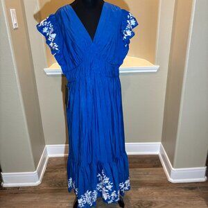 💙NWT Tuckernuck Cerulean Sutton Maxi Dress A-line Silhouette Flutter Sleeves